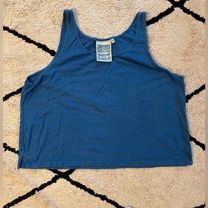 JUNGMAVEN Boxy Hemp tank, size large, color is a washed royal blue.